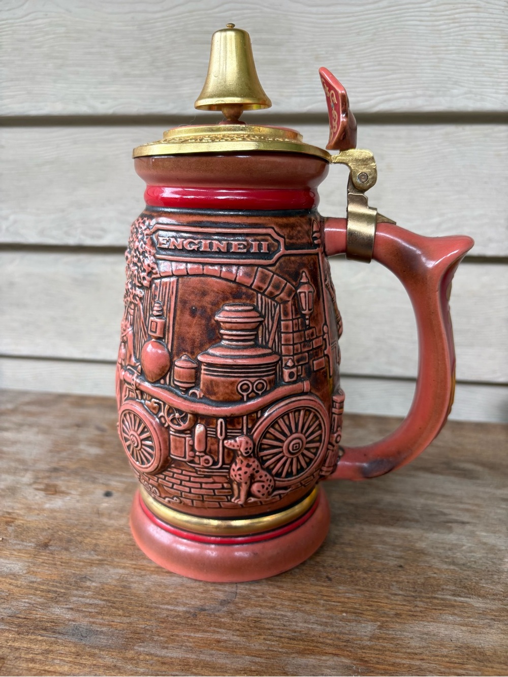 1989 Avon Tribute to American Firefighters beer stein, crafted in Brazil.